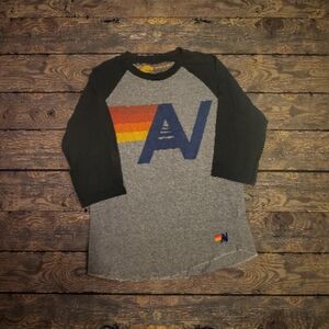 Aviator Nation Gray and Black Baseball Tee
